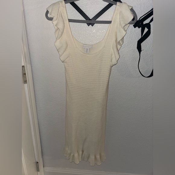 House of Harlow 1960 Ruffled Pointelle Mini Dress Ivory Knit XS Women - Picture 2 of 5